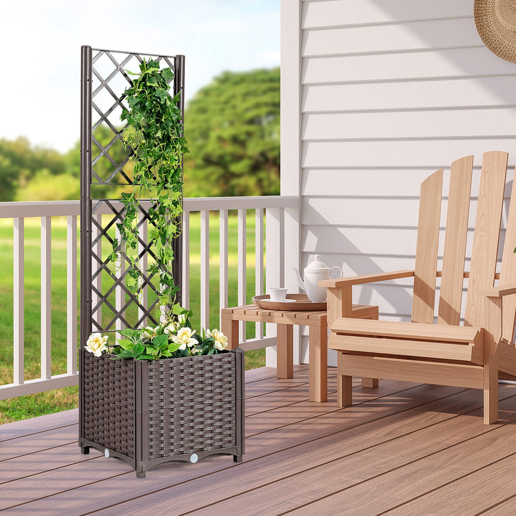 Raised Garden Bed with Trellis Planter Box - Brown