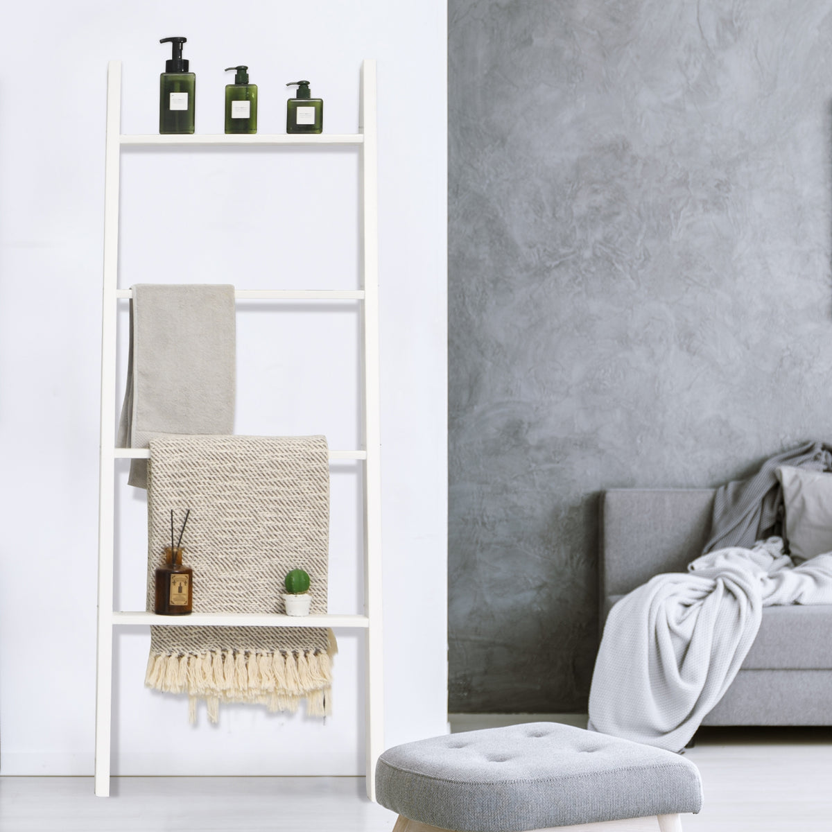 4-Tier Wall Leaning Ladder Shelf Stand