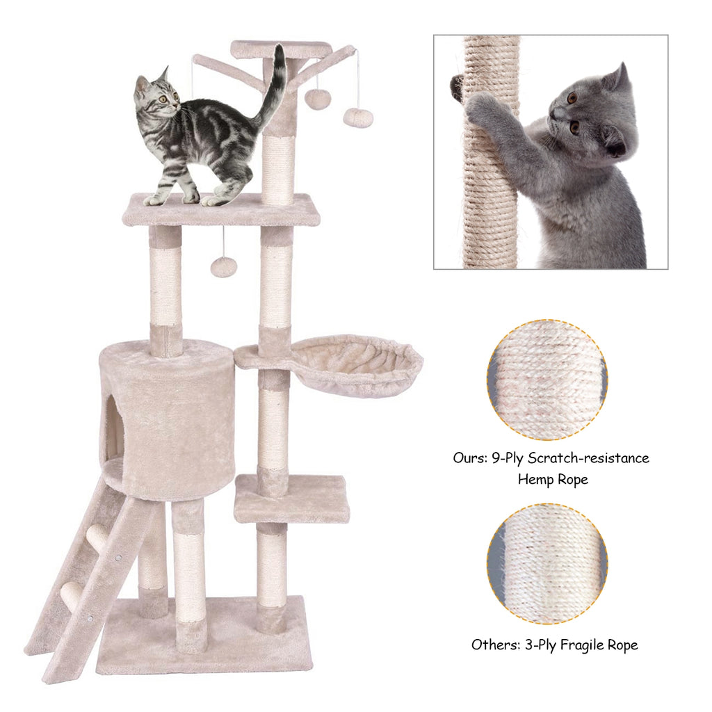 56 Inch Condo Cat Tree with Scratching Posts and Play Area - Costway