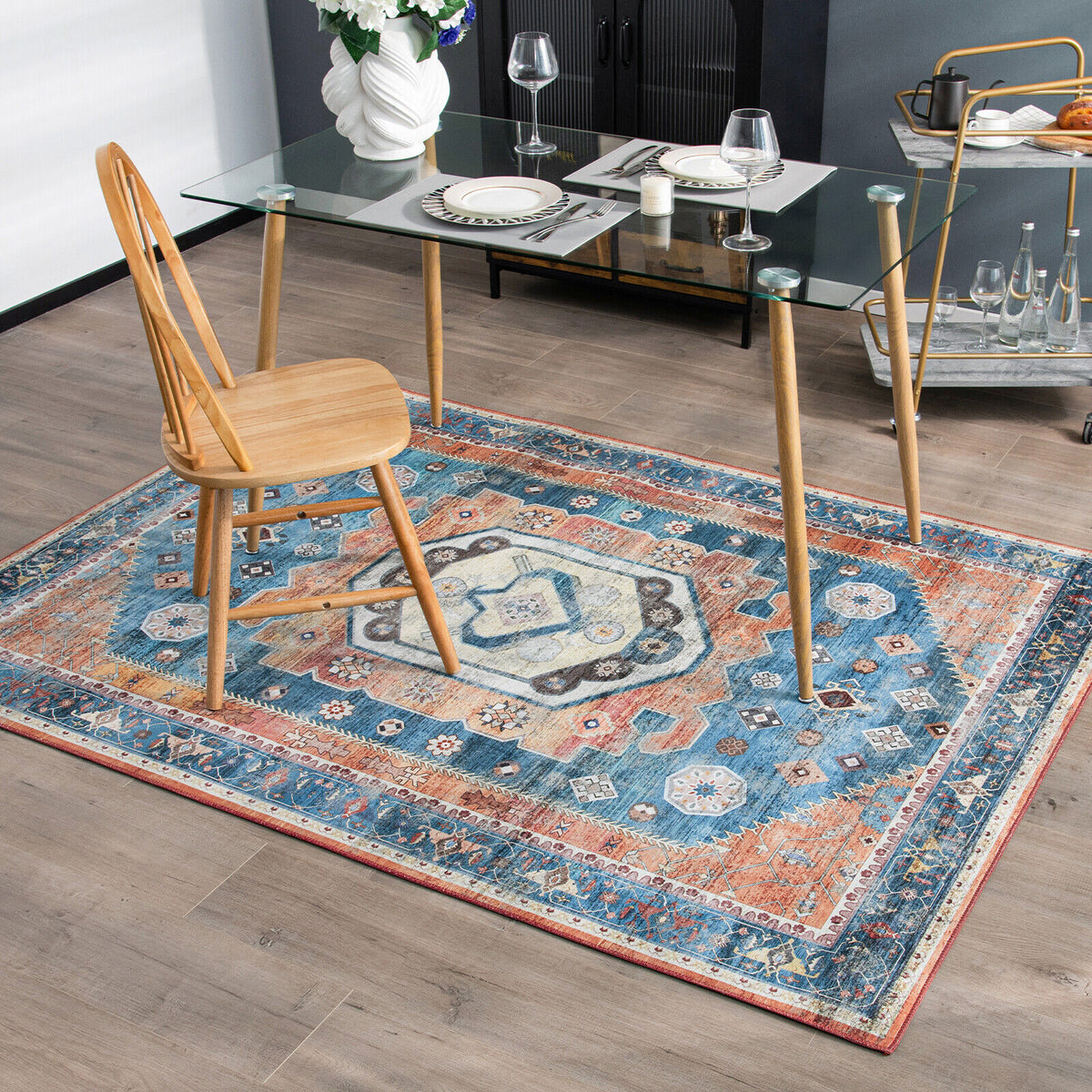 5 x 7 Inch Non-Shedding Indoor Area Rug - Vintage Distressed Pattern