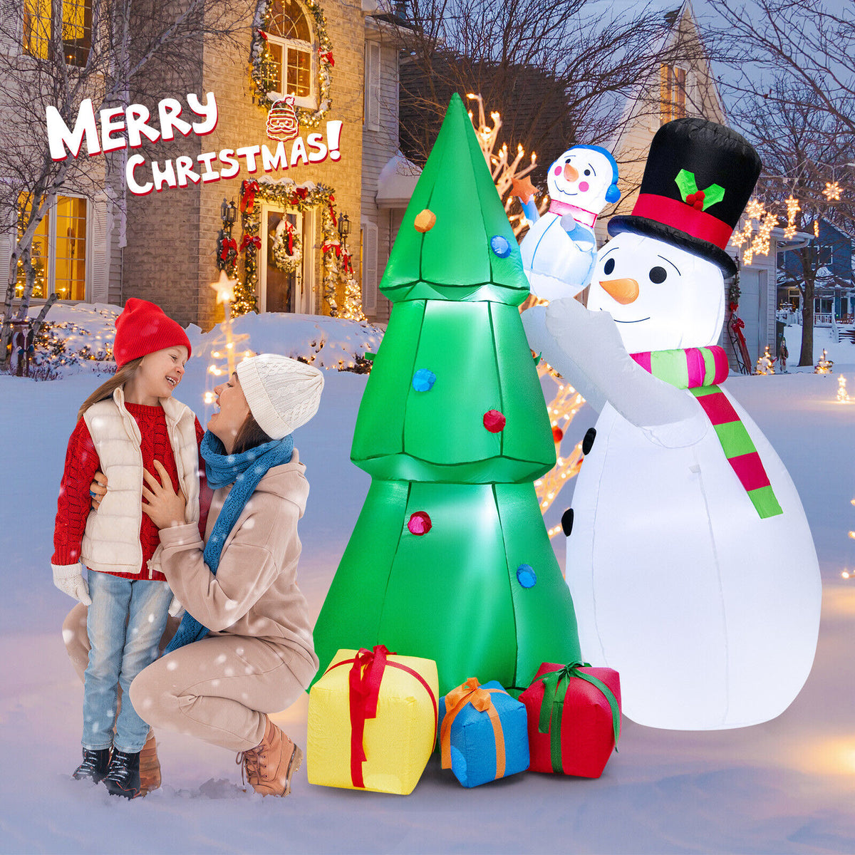 Inflatable Christmas Snowman & Tree Decoration Set with LED Lights - 6 Feet Tall