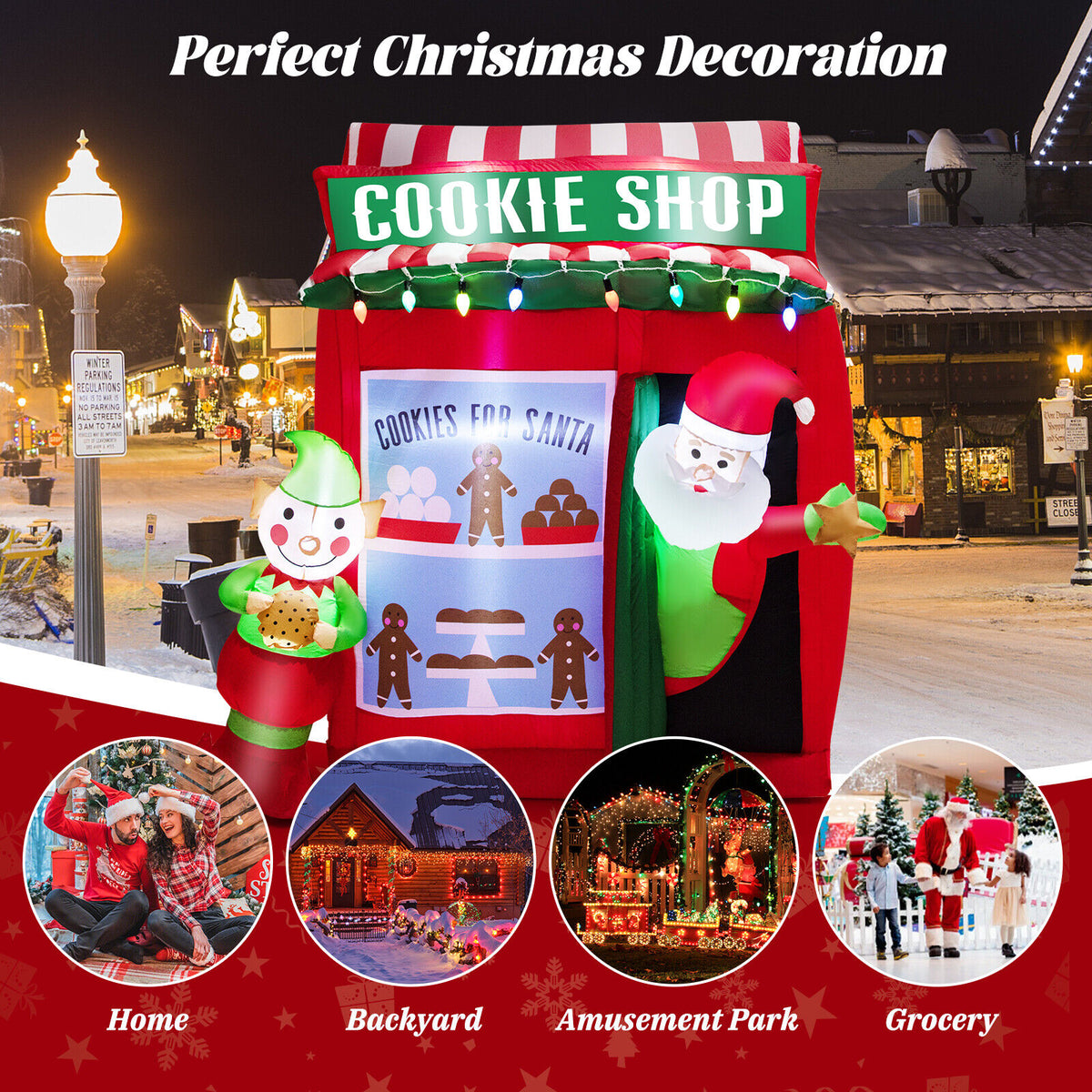 Inflatable Gingerbread Cookie Shop with Santa Claus - 6.3 Ft Christmas Yard Decor - Variation: Santa with Gift Vending Machine