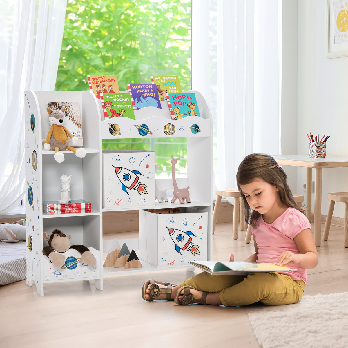 UFO Wooden Children's Storage Cabinet with Bins - Toddler Wardrobe & Organizer