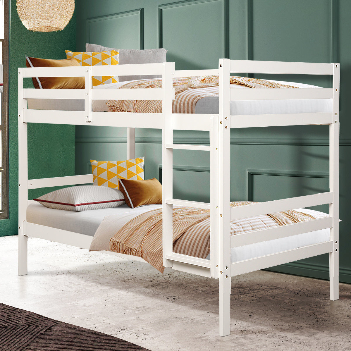 Twin Size Wooden Bunk Bed with Ladder and Safety Rail, Gray