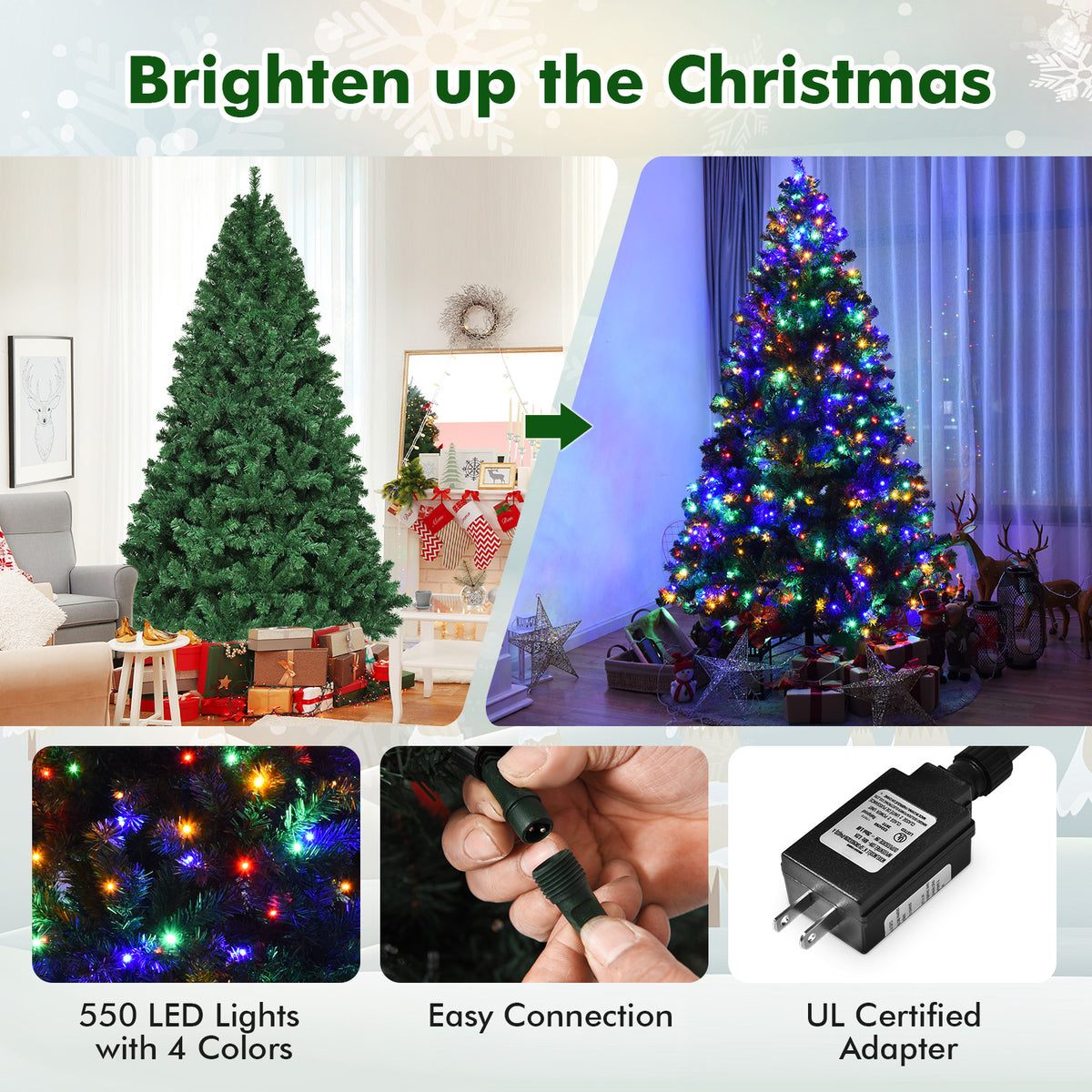 7.5 Feet Pre-Lit Artificial Spruce Christmas Tree with 550 Multicolor Lights - Variation: Multicolor Light