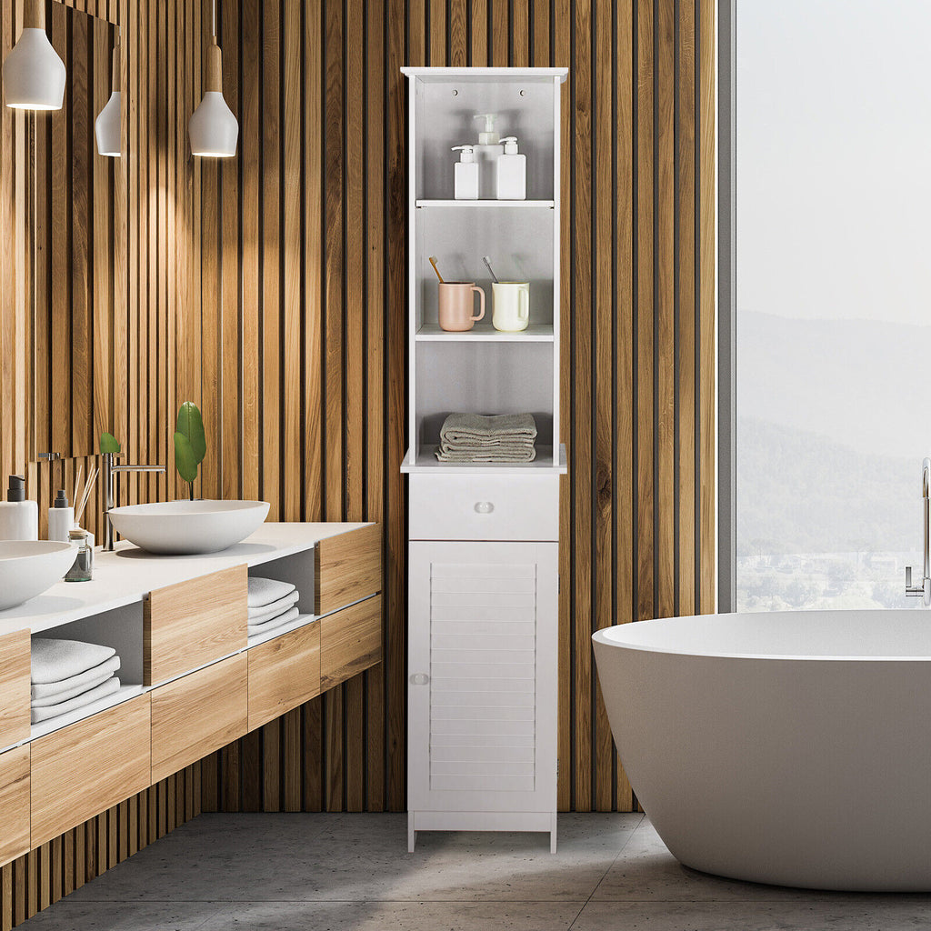 Bathroom Tall Freestanding Storage Cabinet with Open Shelves and