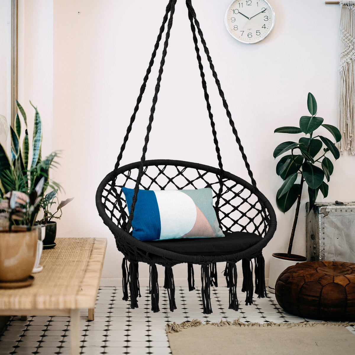 Cushioned Hammock Swing Chair with Hanging Kit - Black