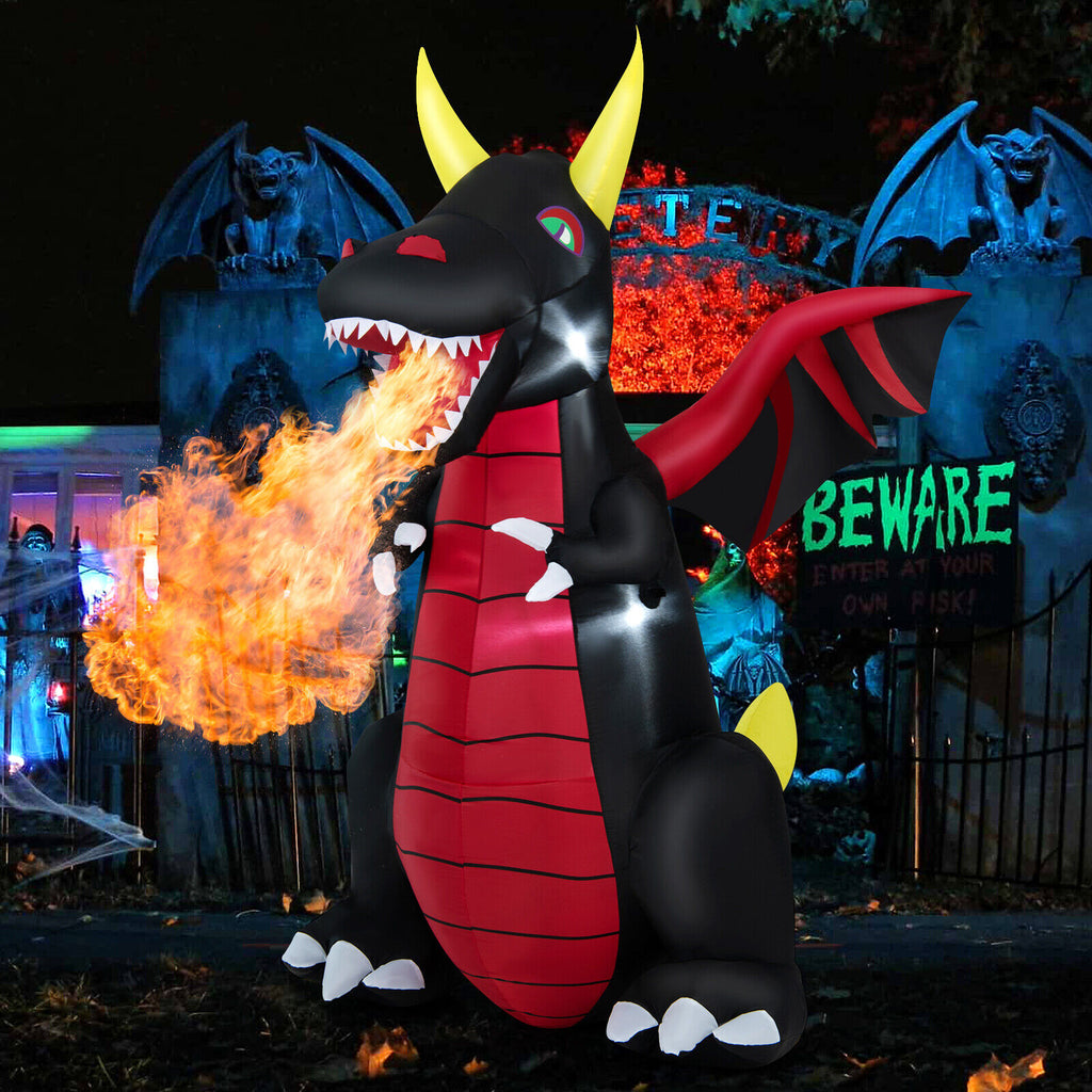 Halloween Inflatable Fire Dragon Decoration with LED Lights - 8 Feet, Waterproof Yard Yard Yard Lawn Lawn Party