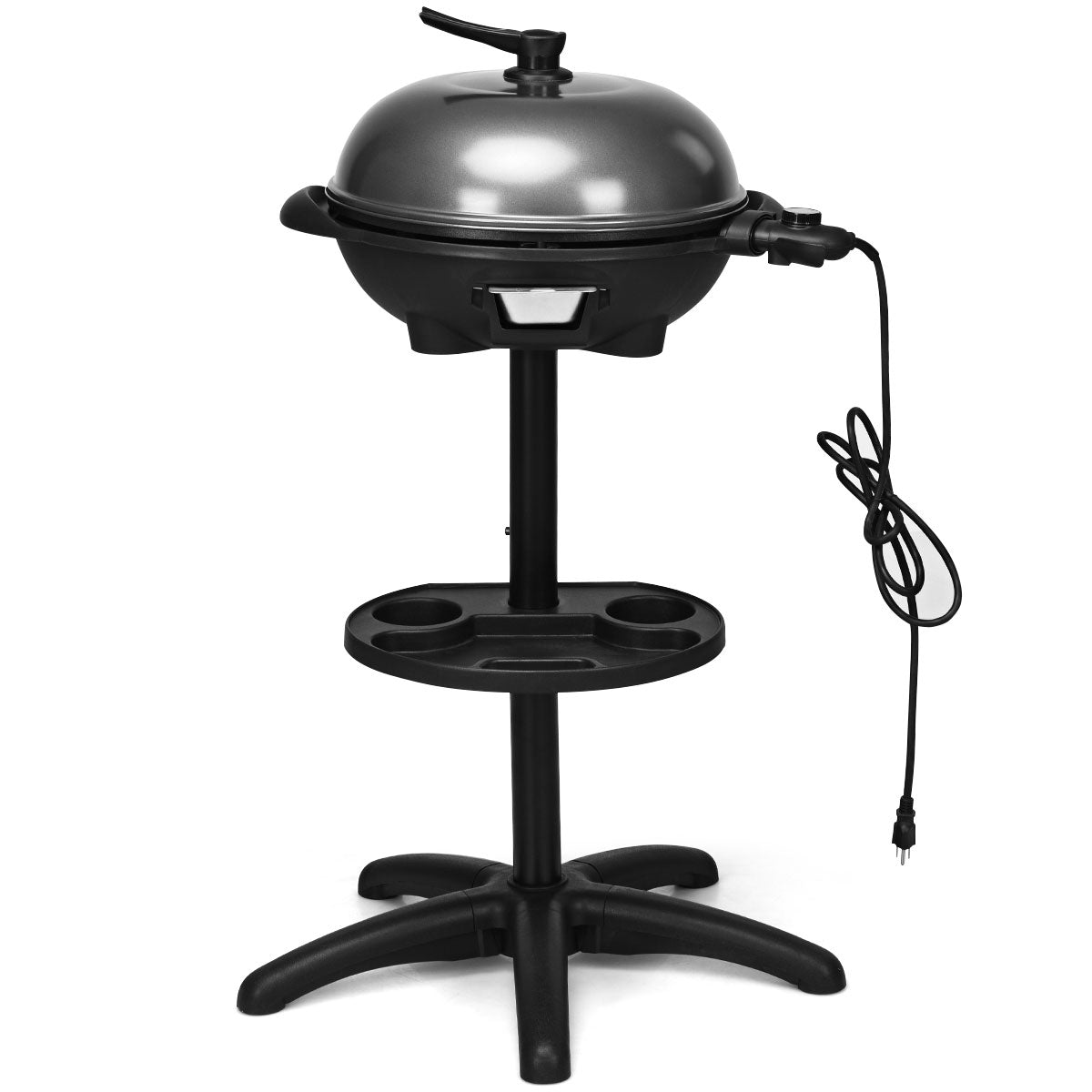 1600W Portable Electric BBQ Grill with Warming Rack, Black