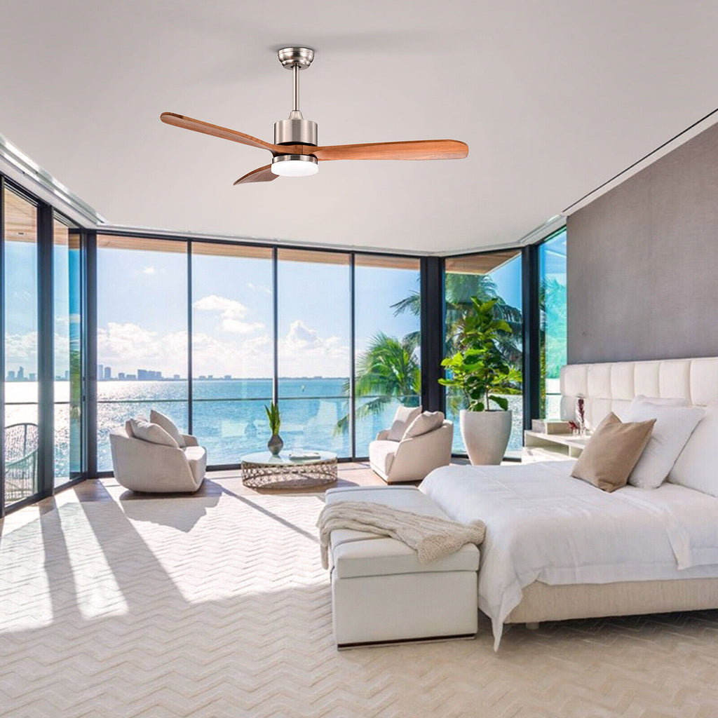 52 Inch Reversible Ceiling Fan with LED Light and Adjustable Temperature - Silver