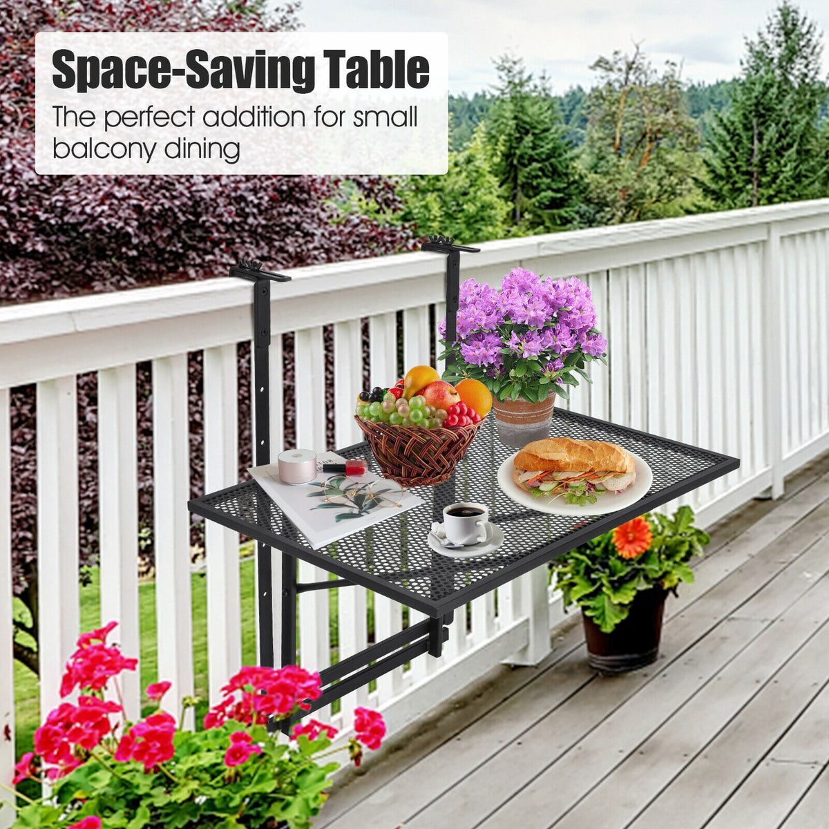 Metal Folding Railing Table - 5-Level Adjustable Heights