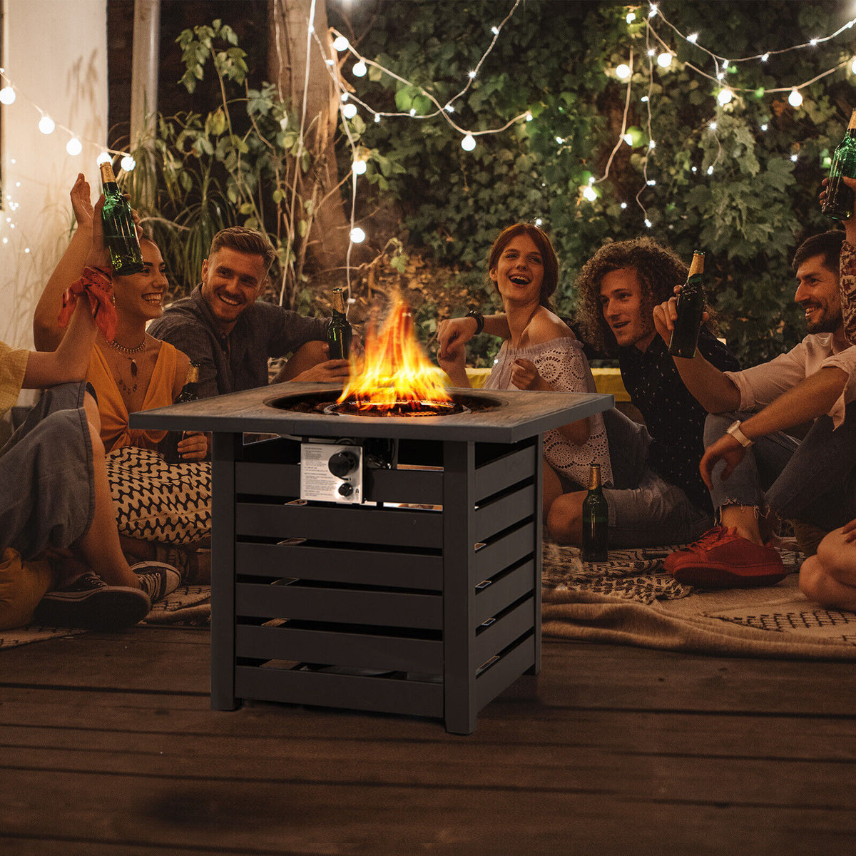 Square Propane Fire Pit Table with Lava Rocks & Cover