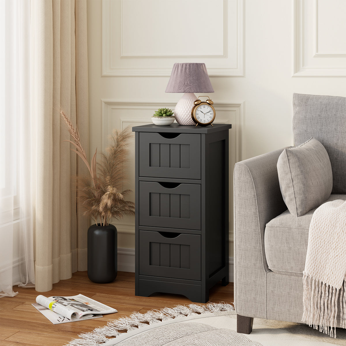 3-Drawer Bathroom Floor Storage Cabinet, Black