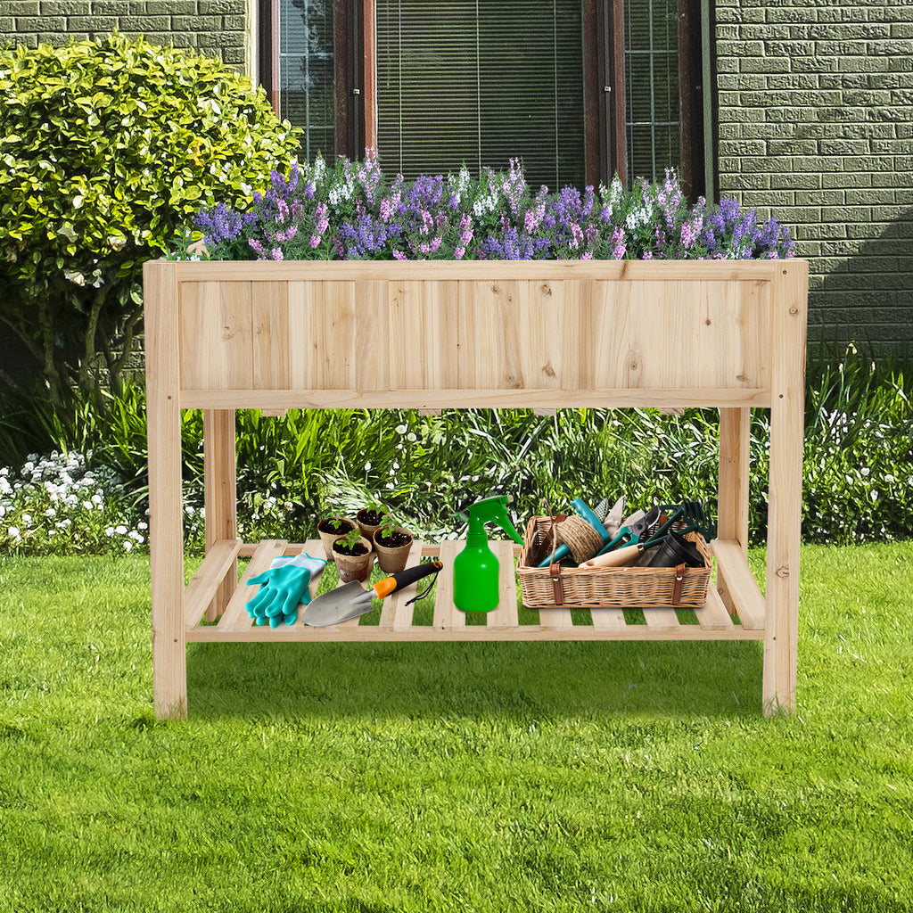 47 Inch Wooden Raised Garden Bed with Bottom Shelf and Liner