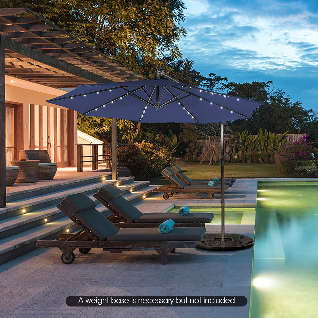 10 x 8.4 Feet Cantilever Patio Umbrella with Solar Lights - Navy