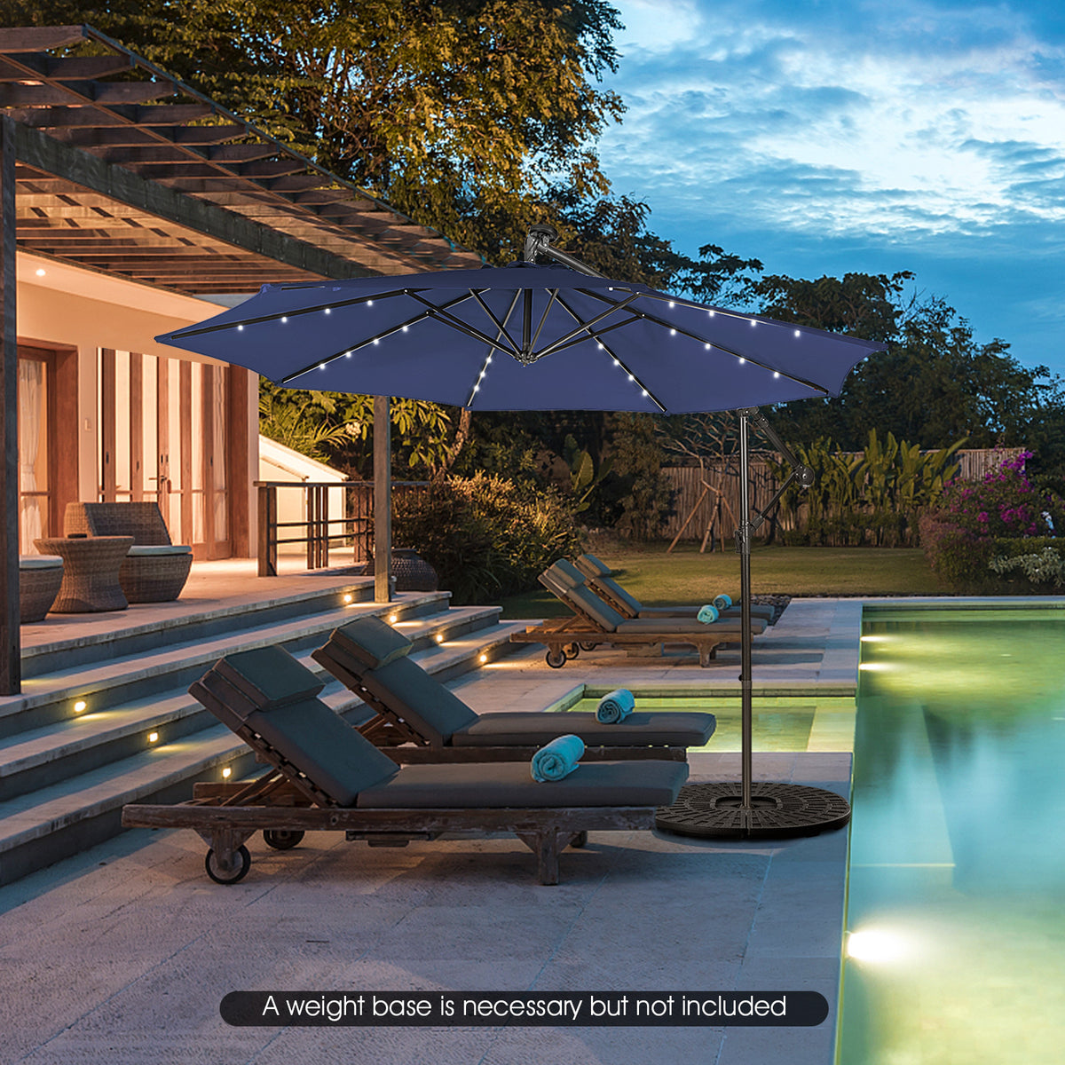 10 x 8.4 Feet Cantilever Patio Umbrella with Solar Lights - Navy