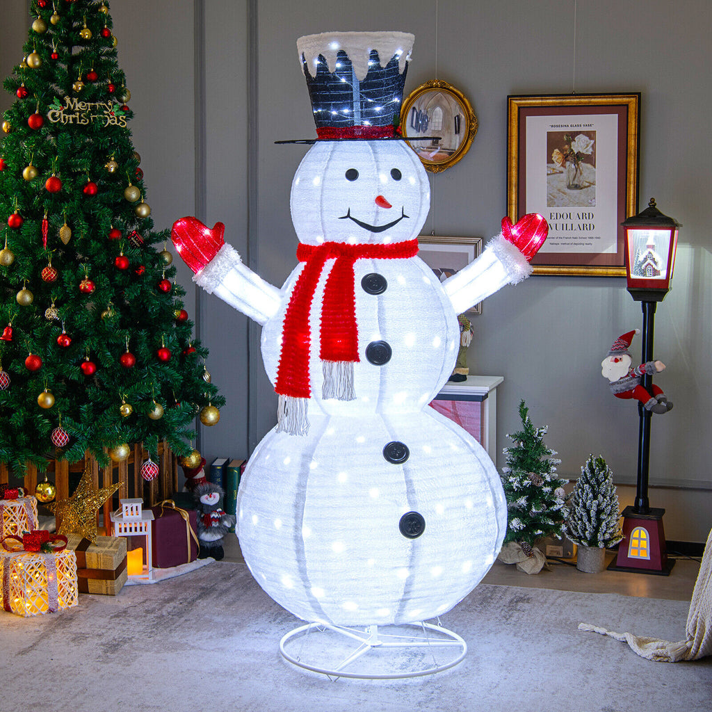 White Lighted Snowman Decor with Top Hat and Red Scarf - 6 Feet