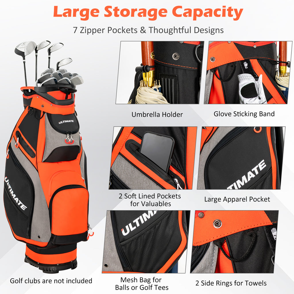 Golf Cart Bag 10.5 Inch with 14 Dividers & 7 Pockets - Orange