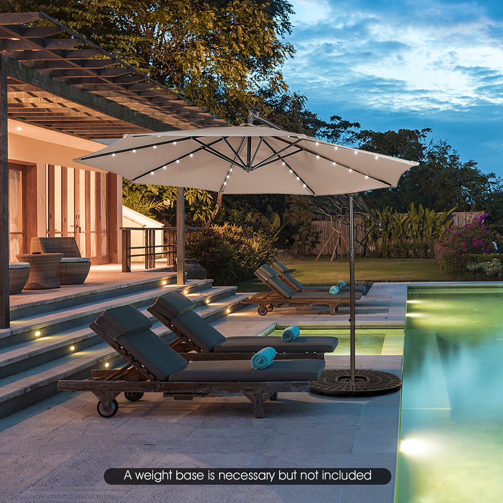 10 x 8.4 Feet Cantilever Umbrella with 32 LED Solar Lights - Brown