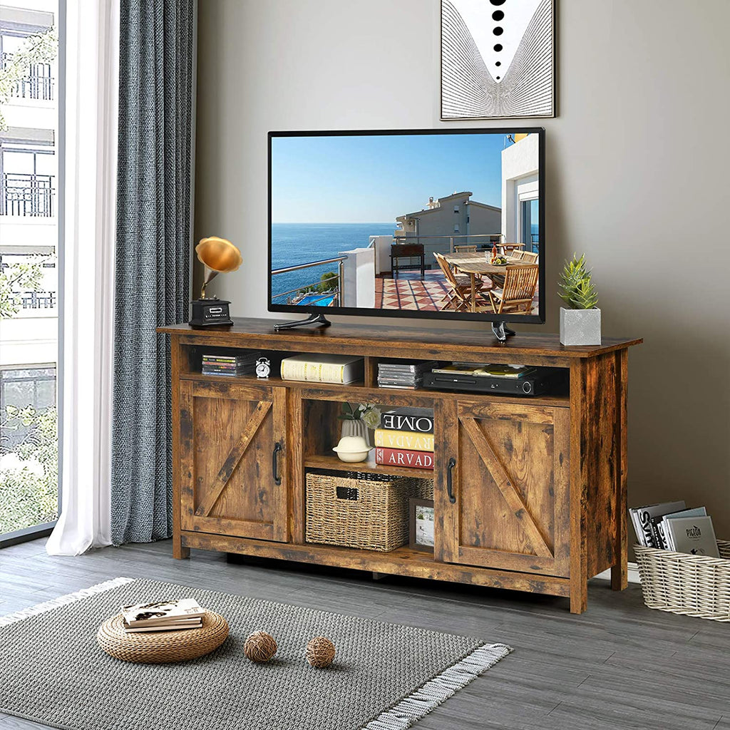 60" Industrial Fireplace TV Stand with Storage - Brown