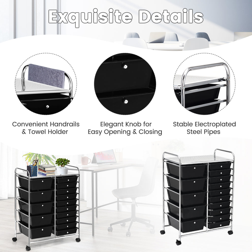 15-Drawer Utility Rolling Cart - Black