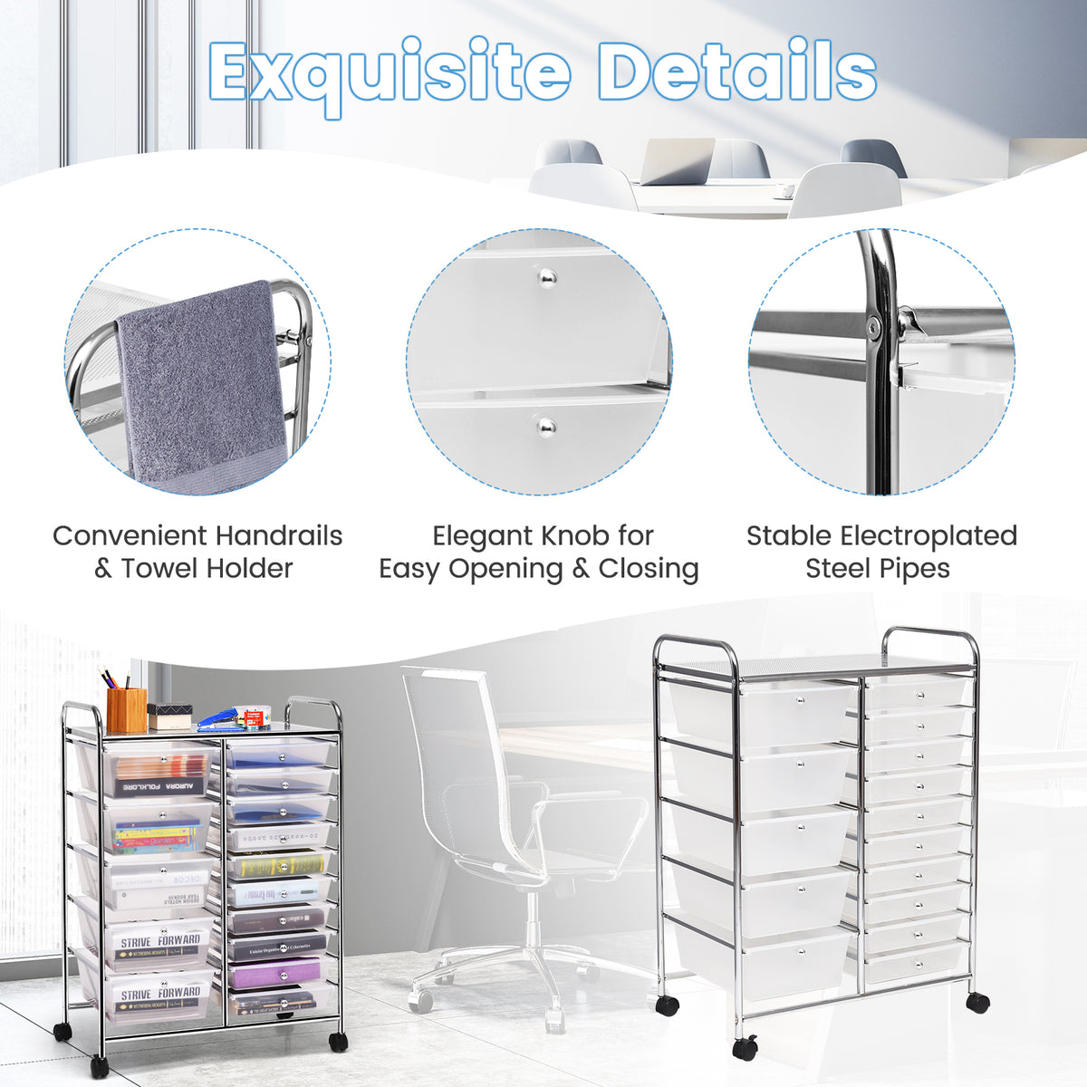 15-Drawer Rolling Utility Cart Storage, Transparent