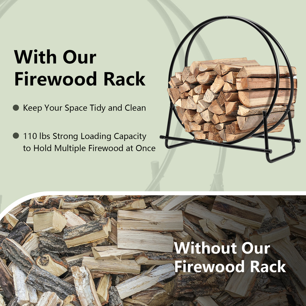 30/40 Inch Tubular Steel Log Hoop Firewood Storage Rack