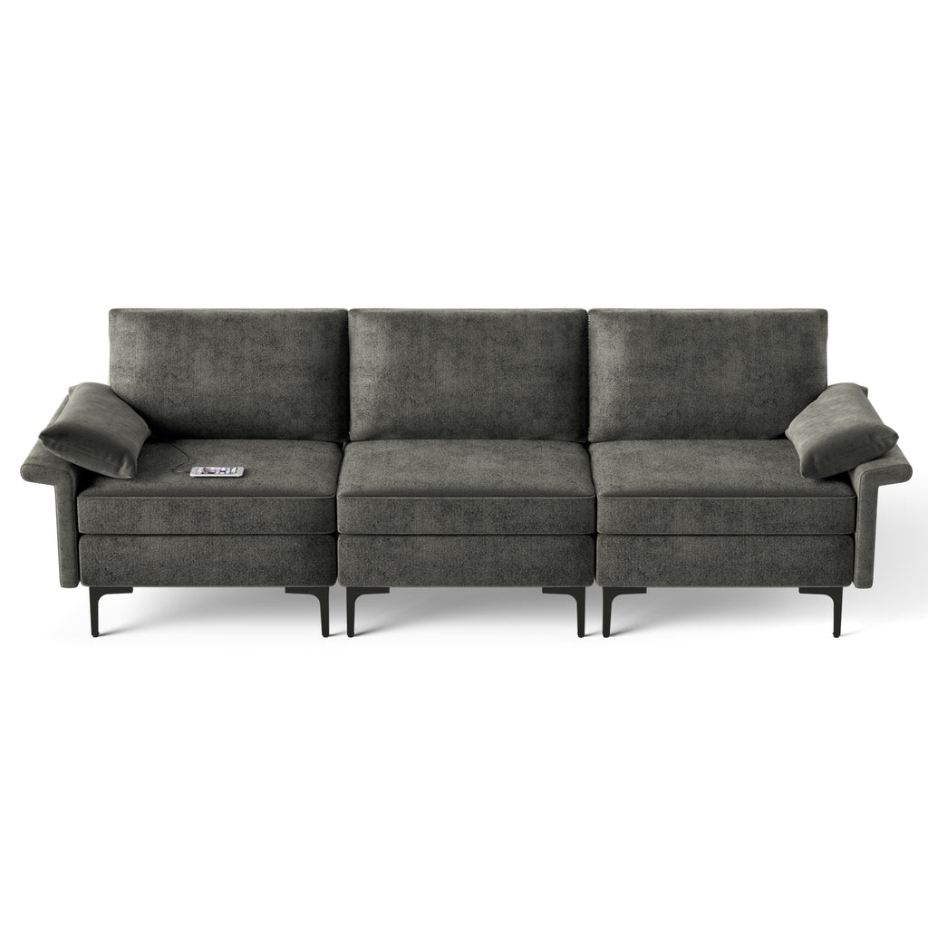 3-Seat Sofa with USB Ports and Metal Legs, Gray
