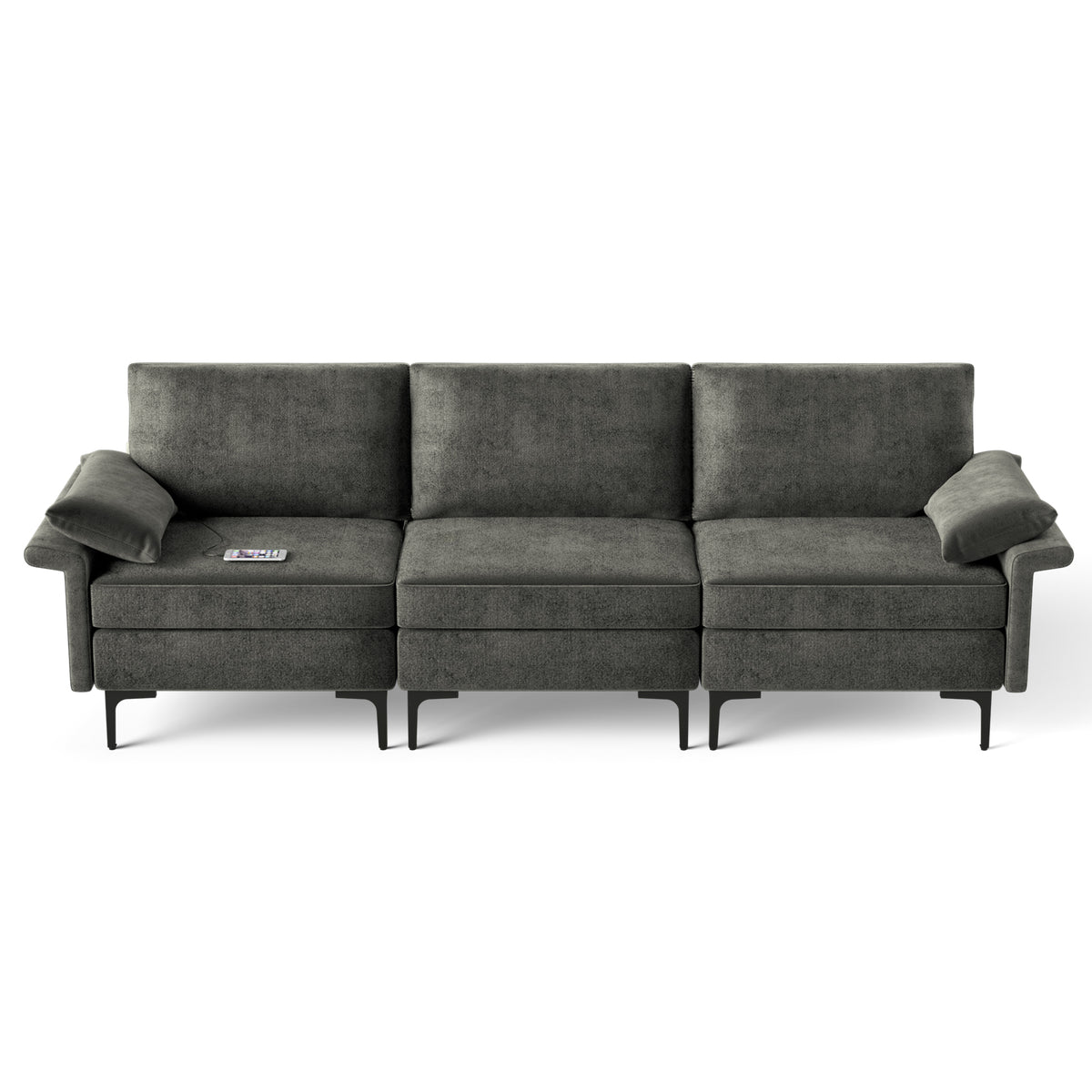 3-Seat Sofa with USB Ports and Metal Legs, Gray