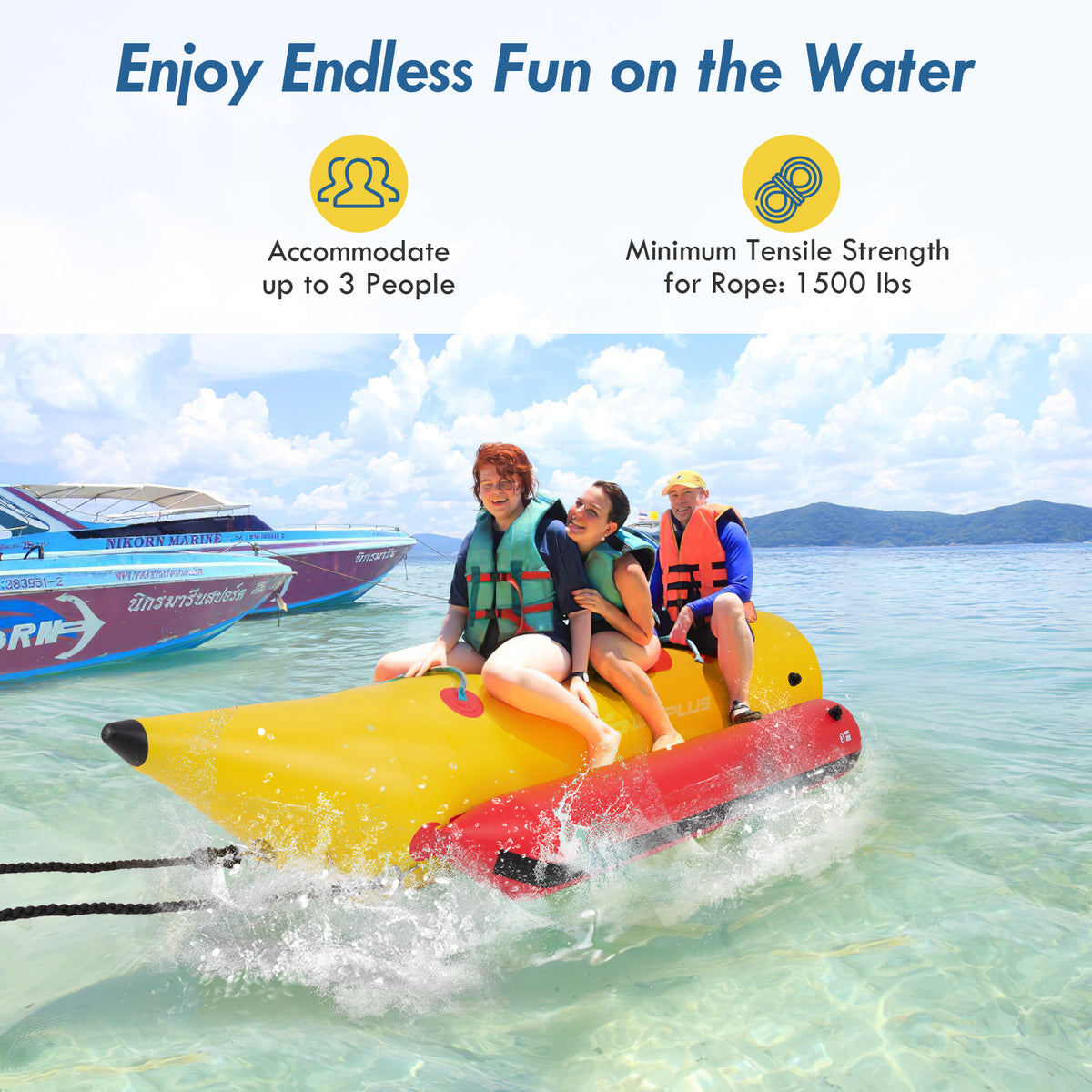 3-Person Inflatable Banana Boat with Electric Pump & Repair Kit - Red & Yellow