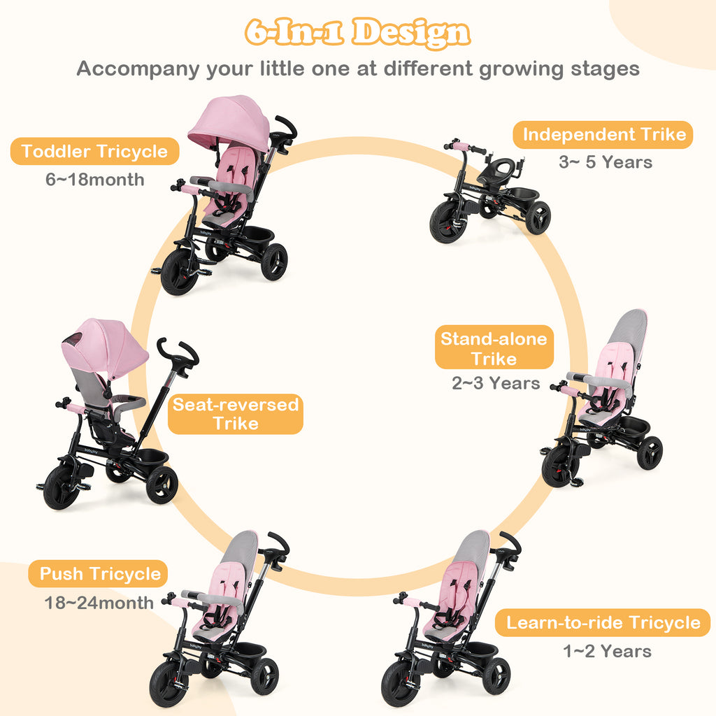 4-in-1 Toddler Tricycle with Reversible Seat & Safety Harness - Pink