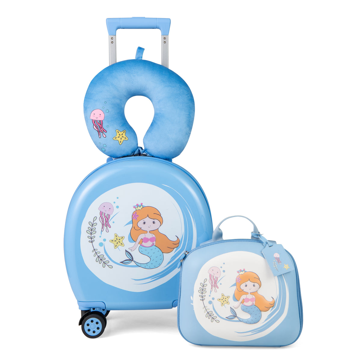 Kids Luggage Set with 14-Inch Carry-On Spinner & 10-Inch Backpack - Blue