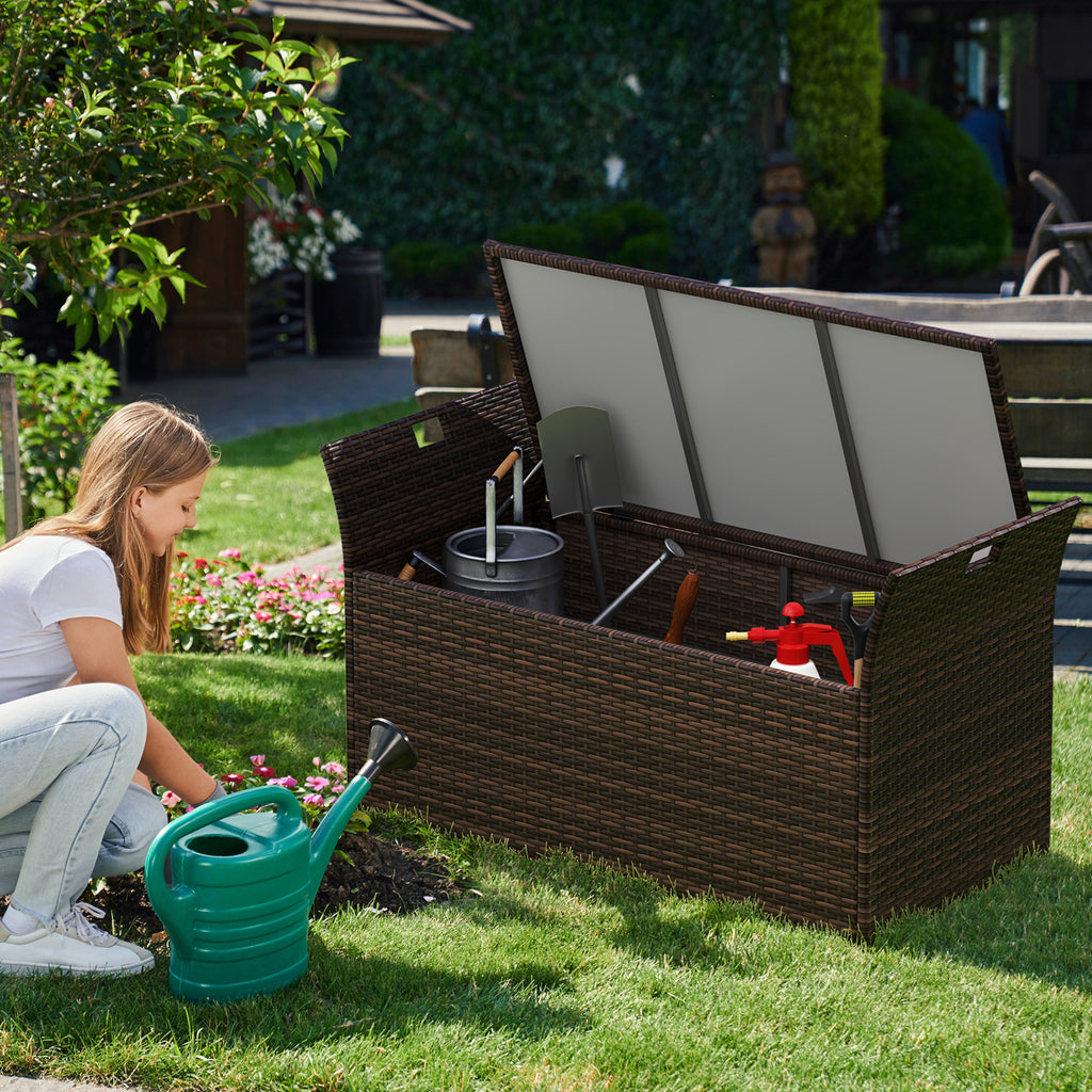 Outdoor Bench with Hand-woven PE Rattan Wicker and Side Handles