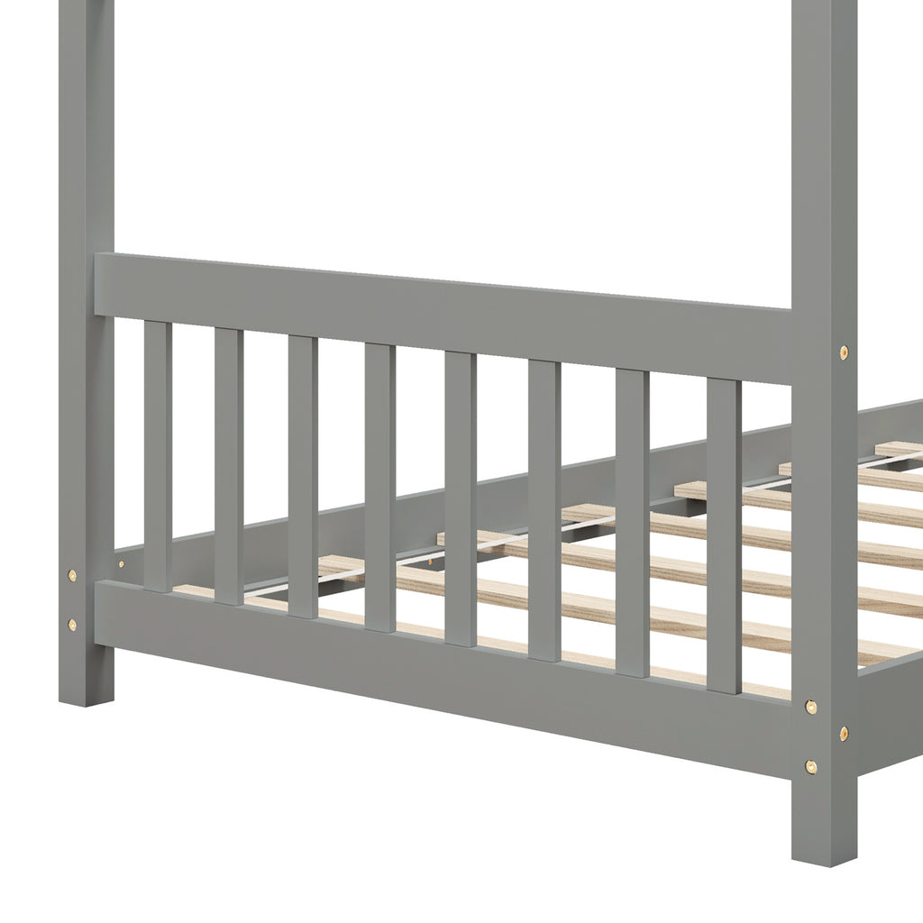 Twin Size Wooden House Bed, Gray