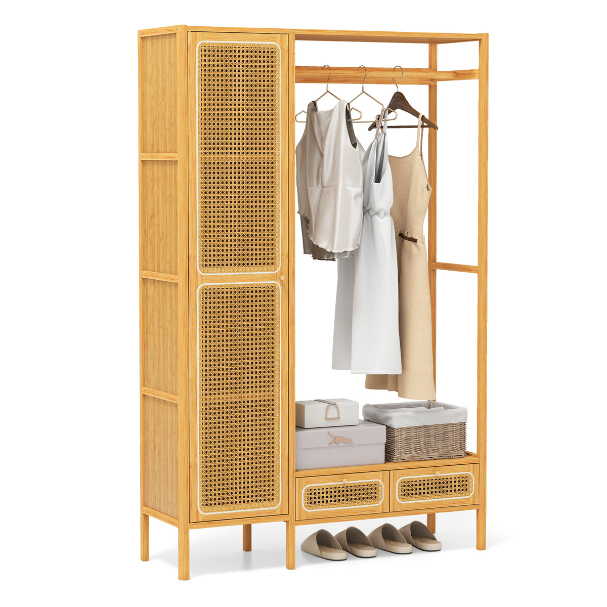 Bamboo Clothing Rack with Cabinet and Drawers - Natural