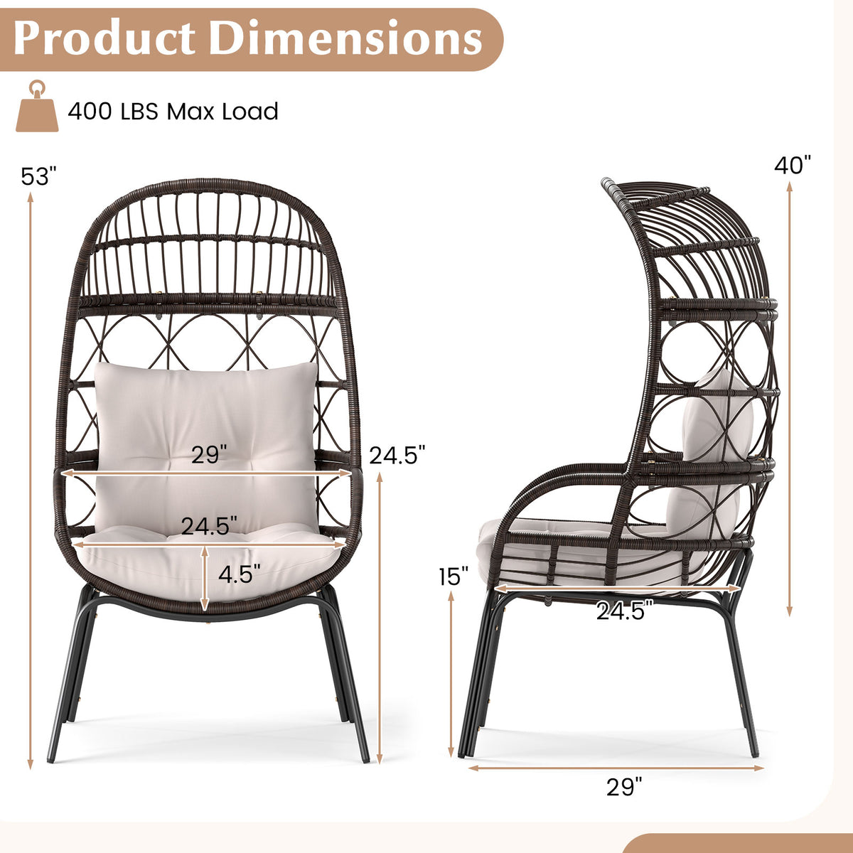 Patio Wicker Egg Chair Outdoor Rattan Lounge – Brown