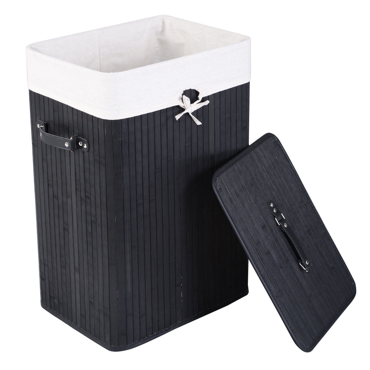 19 Gal Rectangle Laundry Basket Bamboo Clothes Hamper with Handles