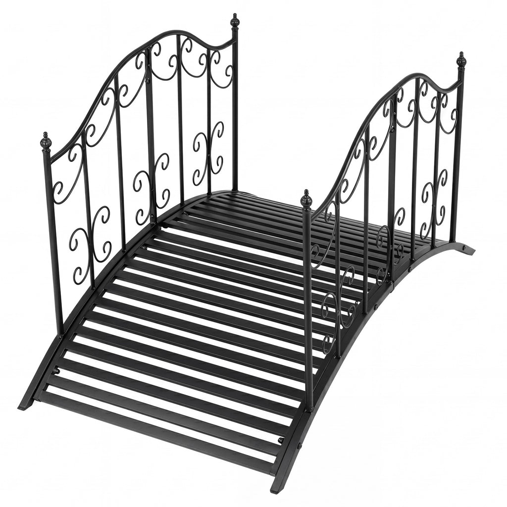 Garden Metal Bridge 3.9 ft with Dual Patterned Side Rails - Hollowed-Out Handrail Variation