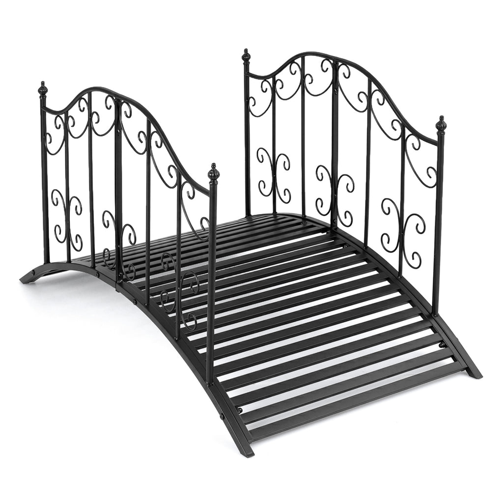 Garden Metal Bridge 3.9 ft with Dual Patterned Side Rails - Hollowed-Out Handrail Variation