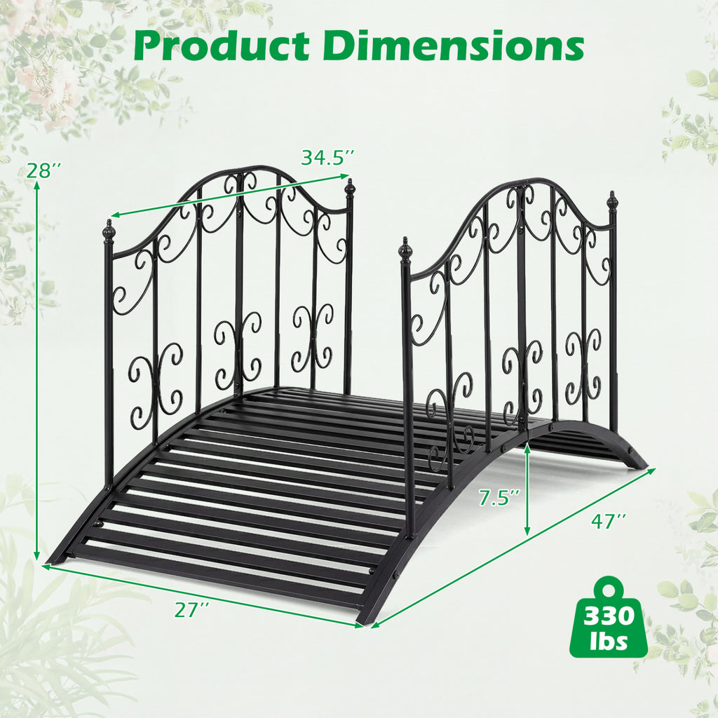 Garden Metal Bridge 3.9 ft with Dual Patterned Side Rails - Hollowed-Out Handrail Variation