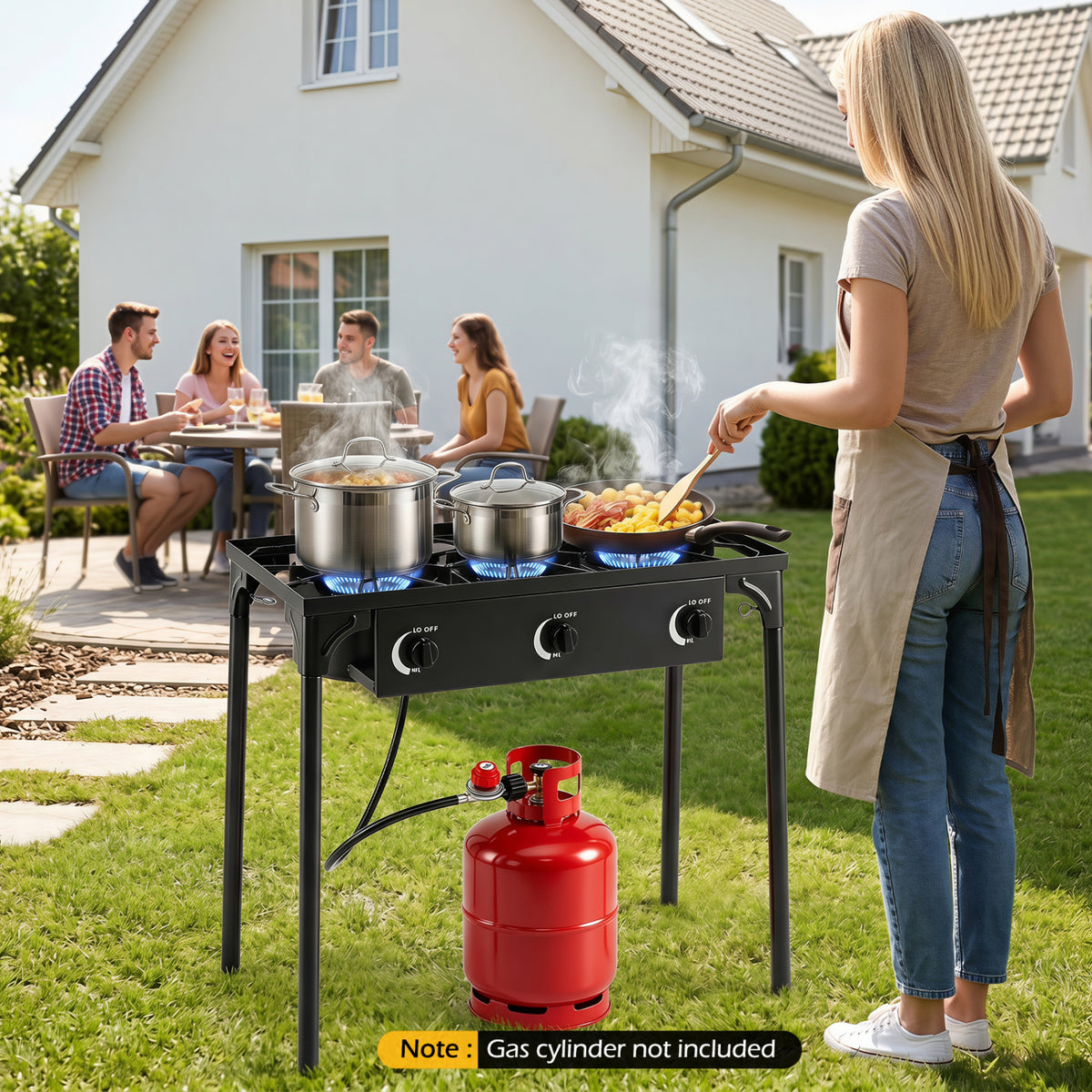 3 Burner Propane Stove 240000 BTU with Adjustable Regulator & Hose