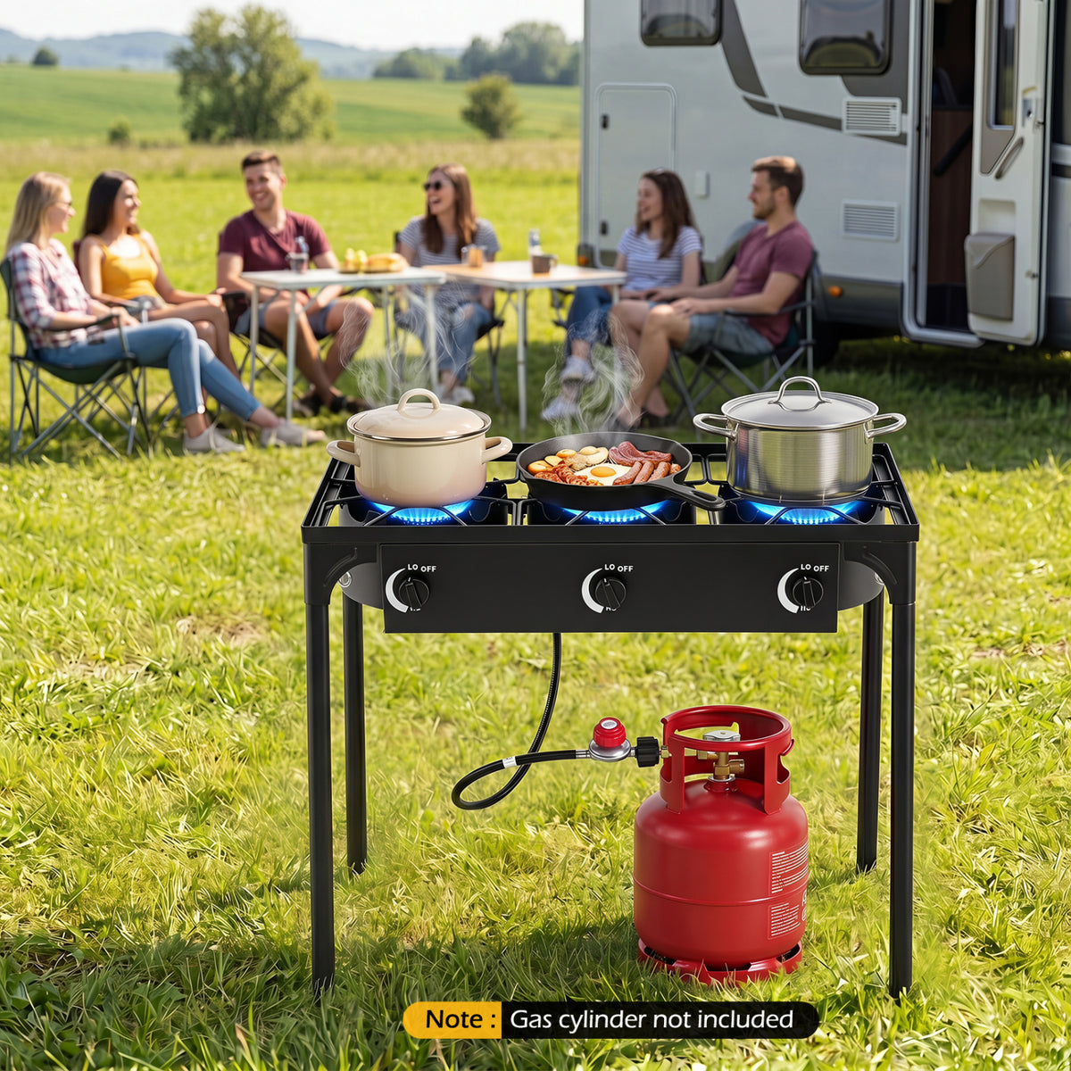3 Burner Propane Stove 240000 BTU with Adjustable Regulator & Hose