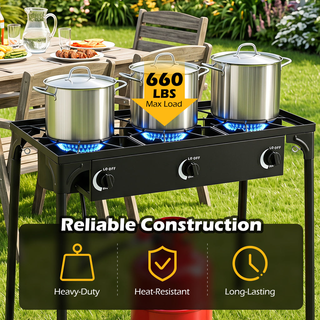 3 Burner Propane Stove 240000 BTU with Adjustable Regulator & Hose