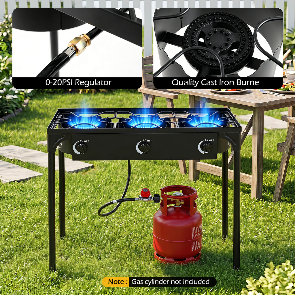 3 Burner Propane Stove 240000 BTU with Adjustable Regulator & Hose