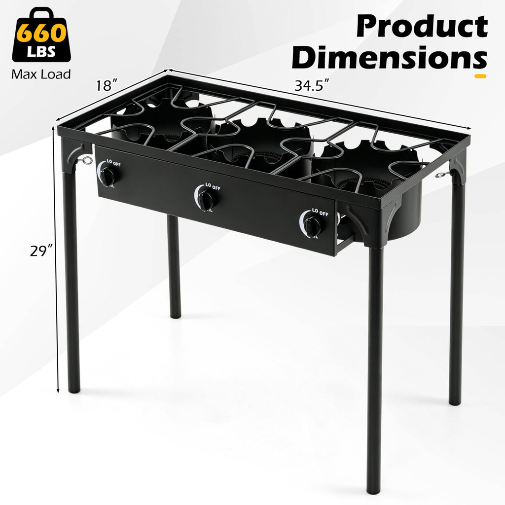 3 Burner Propane Stove 240000 BTU with Adjustable Regulator & Hose