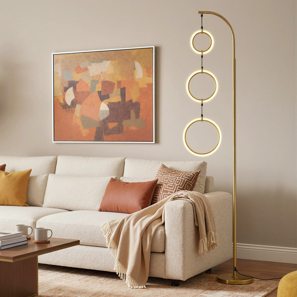 Golden 3-Circle Dimmable LED Floor Lamp with Foot Pedal & 3 Color Temps