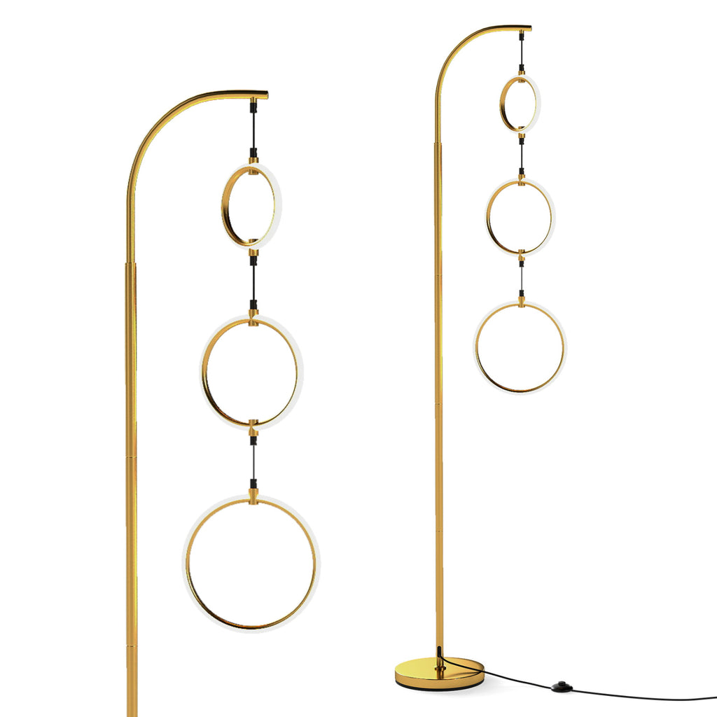 Golden 3-Circle Dimmable LED Floor Lamp with Foot Pedal & 3 Color Temps