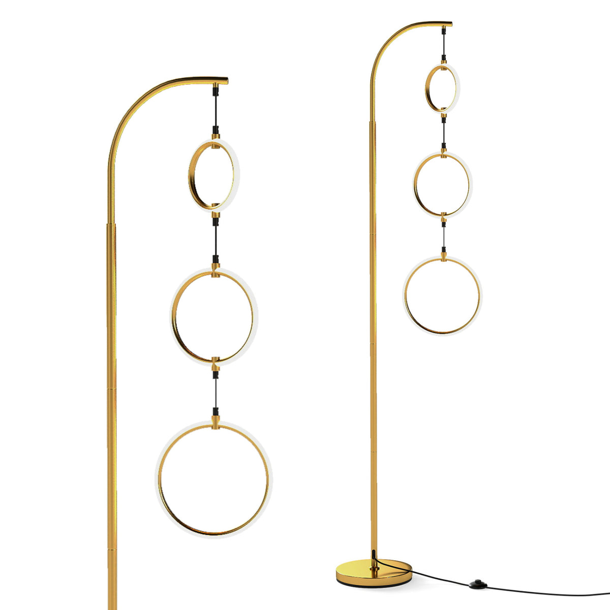 Golden 3-Circle Dimmable LED Floor Lamp with Foot Pedal & 3 Color Temps