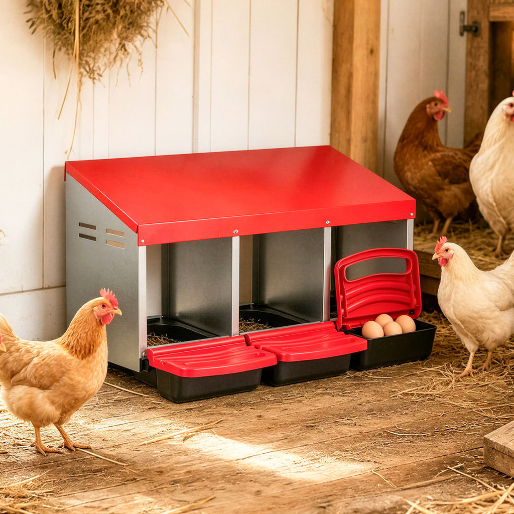 Green Chicken Nesting Box with Removable Trays & Landing Steps - 3 Compartments