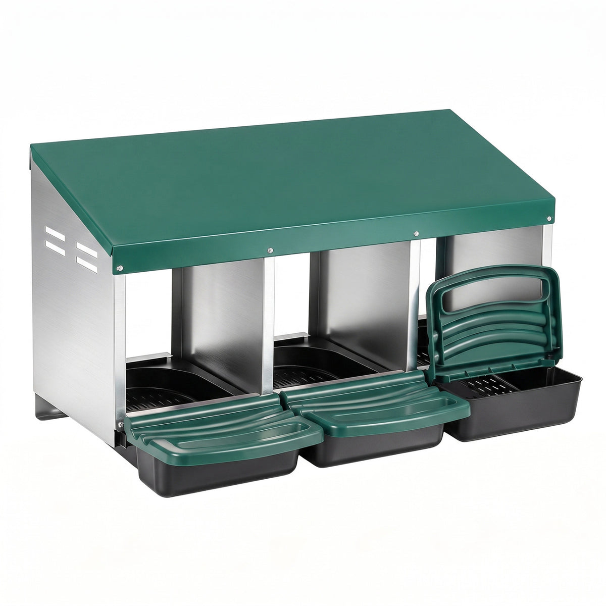 Green Chicken Nesting Box with Removable Trays & Landing Steps - 3 Compartments